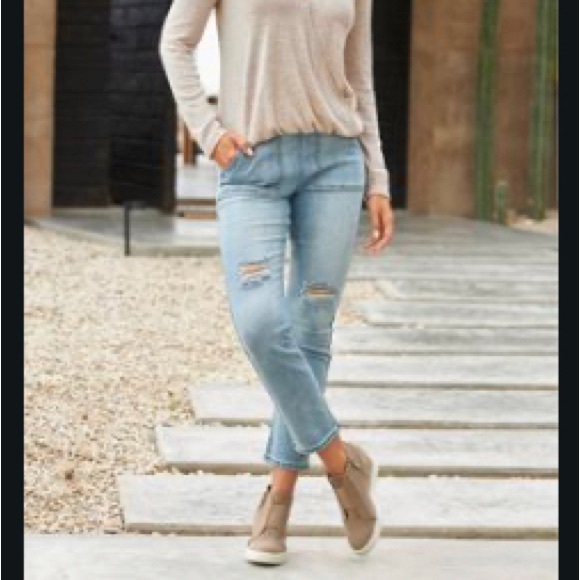Boston Proper Denim - Boston Proper: Drawstring Cropped Destroyed Jean